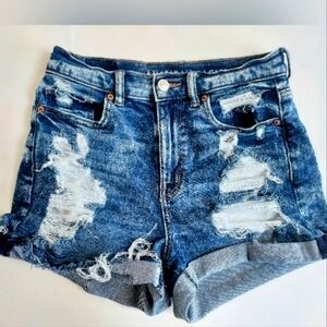 American eagle size 4 distressed shorts ripped dark wash denim